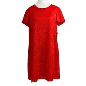 NWT CECE BY CYNTHIA STEFFE RED LACE SHORT SLEEVE SHIFT SCALLOPED DRESS - 8